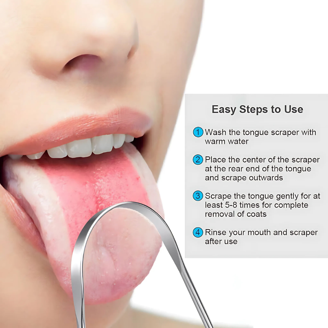 Stainless Steel Tongue Scraper - Oral Hygiene Cleaning Tool