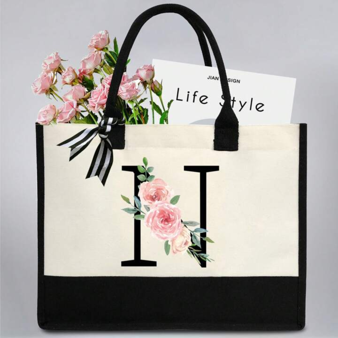 Fashion Canvas Tote Bag - Large Capacity Beach &amp; Shopping Bag with Letters and Flowers