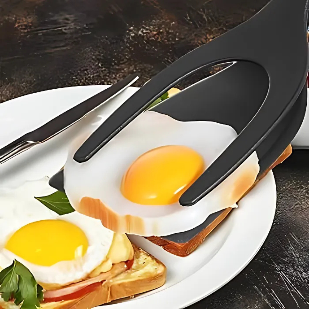 2-in-1 Grip Flip Spatula Tongs: Non-Stick Nylon Egg Flipper for Pancakes, Fish, French Toast, and Omelets