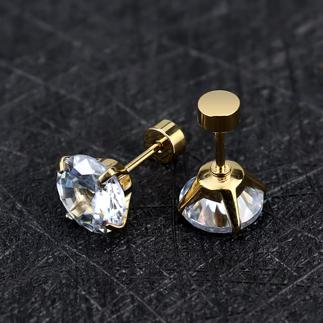 Shiny Crystal Zircon Stud Earrings – Round Beads with Screw Back, Stainless Steel, Available in 3-8mm for Men and Women