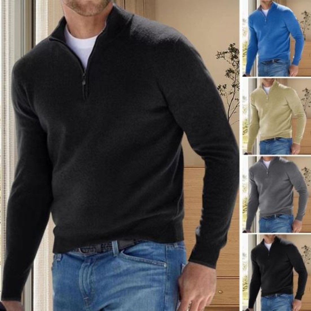 Autumn Men&#39;s Warm Pullover Sweater – Half Zipper, Solid Color, Slim V-neck, Long Sleeve Casual Sweatshirt for Winter