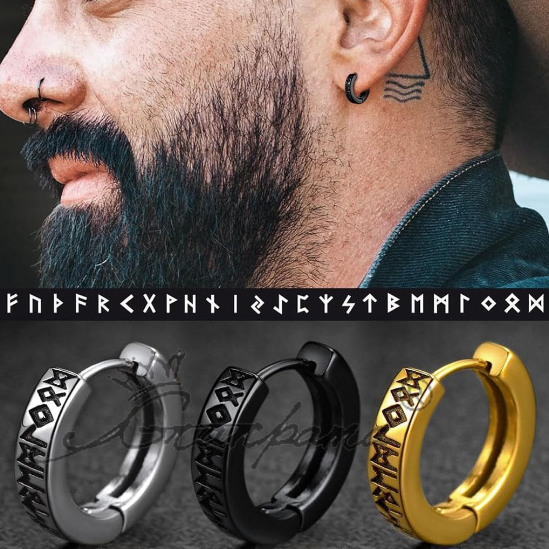 Stainless Steel Viking Rune Hoop Earrings – Unisex 12mm Huggie Earrings for Men and Women