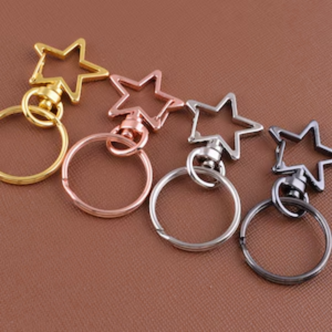 10PCS Star Pentagram Key Chain Rings – Hollow Keychains with Lobster Clasp for DIY Jewelry Making