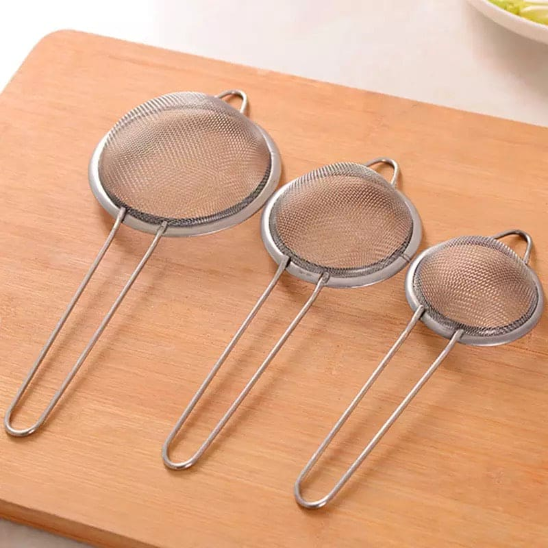 Stainless Steel Wire Fine Mesh Oil Strainer Set (1/3/4 Pcs): Flour Colander, Sieve, and Sifter for Pastry Baking – Essential Kitchen Accessories