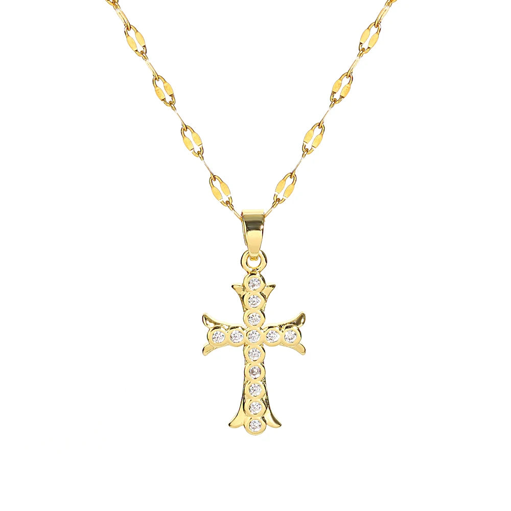 Religious Cross Necklace – Stainless Steel Chain for Men and Women, Christian Pendant for Baptism and Christmas Gifts