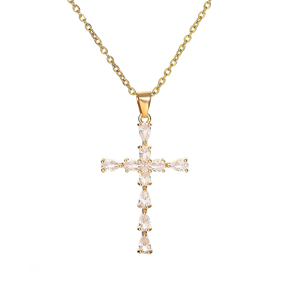 Religious Cross Necklace – Stainless Steel Chain for Men and Women, Christian Pendant for Baptism and Christmas Gifts