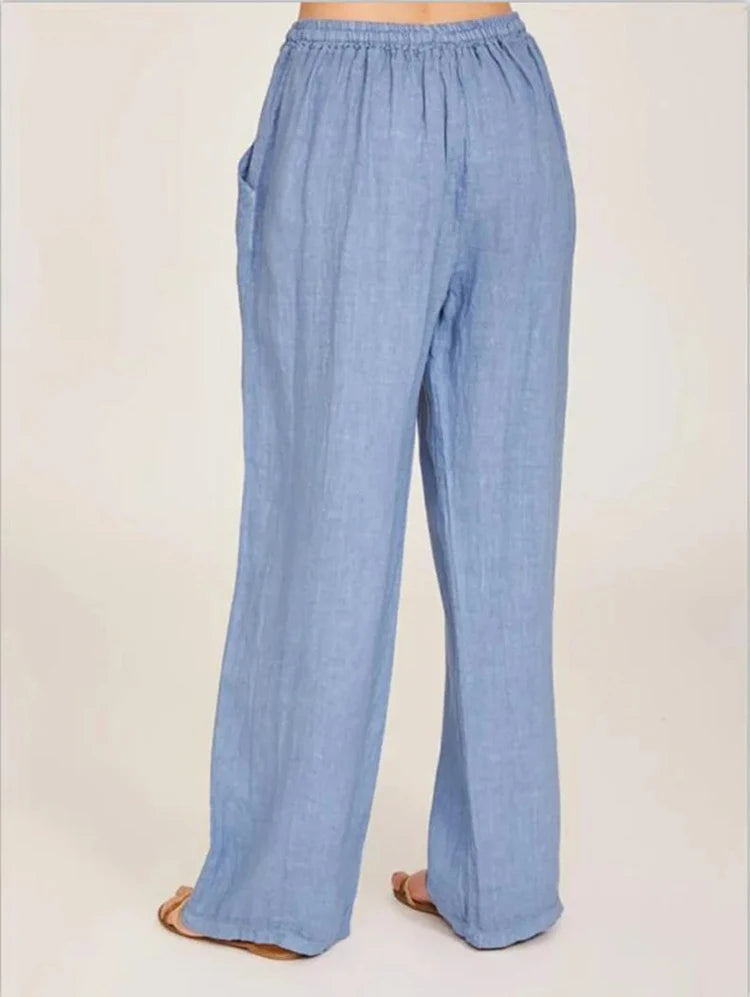 Women&#39;s High-Waist Cotton Linen Pants: Breathable Wide-Leg Trousers for Summer &amp; Autumn