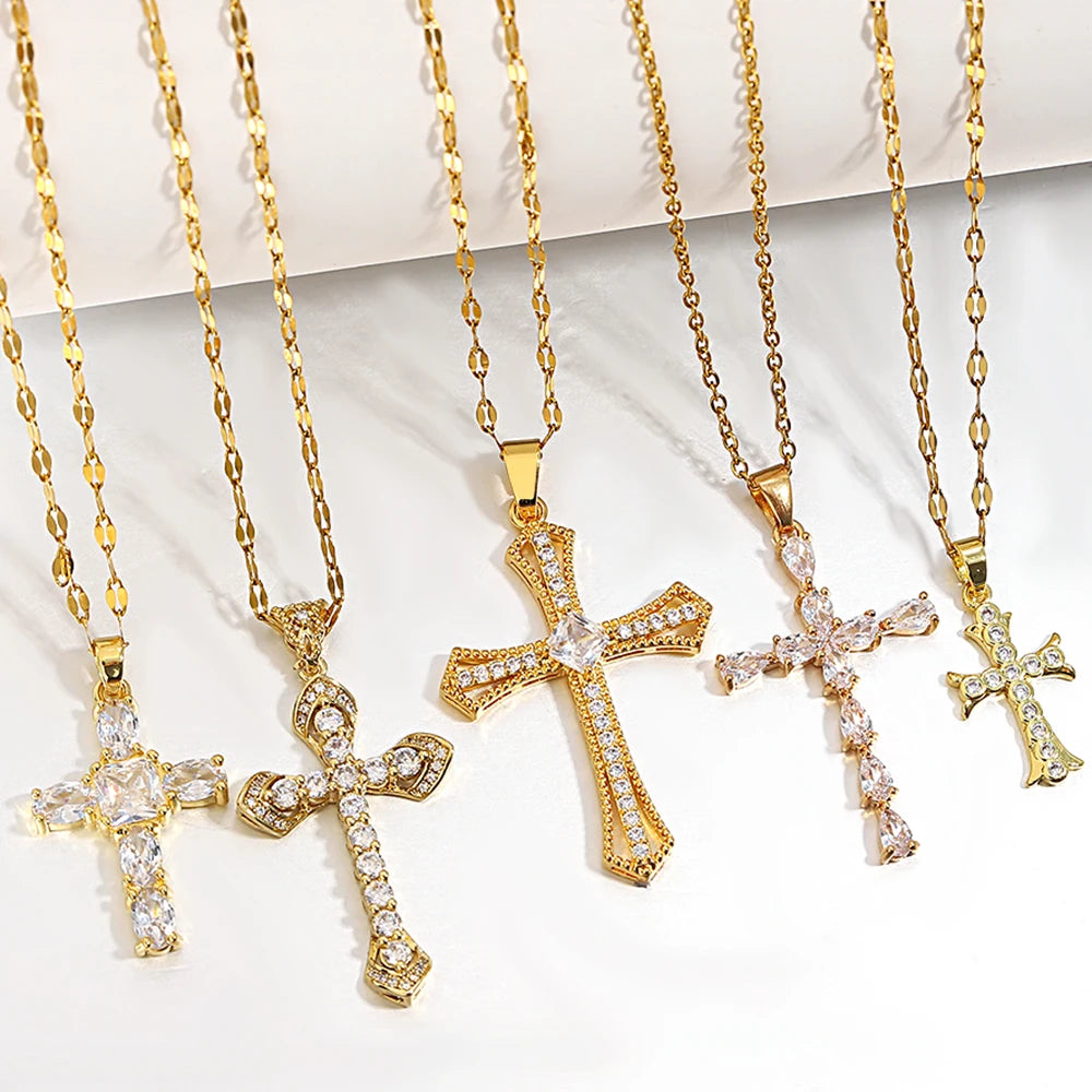 Religious Cross Necklace – Stainless Steel Chain for Men and Women, Christian Pendant for Baptism and Christmas Gifts