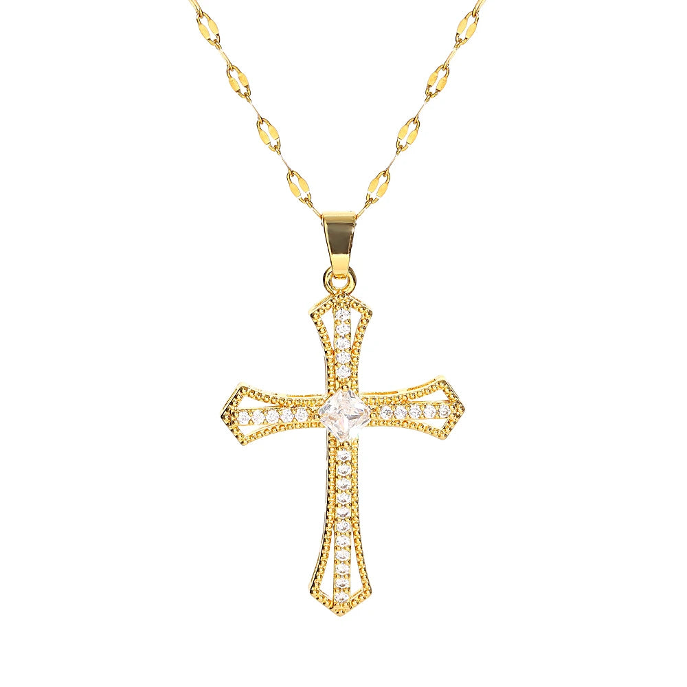 Religious Cross Necklace – Stainless Steel Chain for Men and Women, Christian Pendant for Baptism and Christmas Gifts