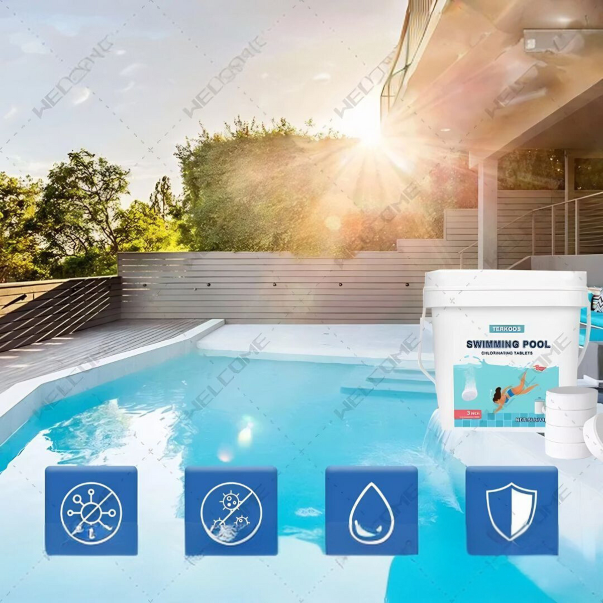 3-Inch Stabilized Chlorine Tablets for Swimming Pools - 40LB Super Chlorine Pack