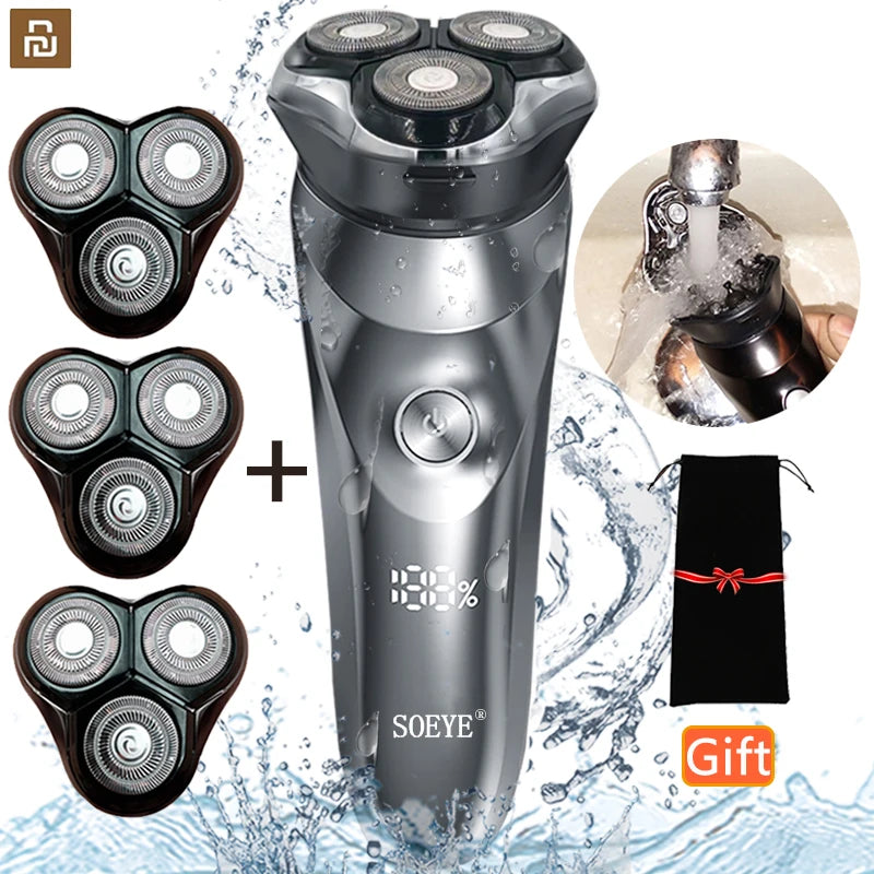 Waterproof Electric Shaver - Rechargeable Wet &amp; Dry Rotary Razor for Men