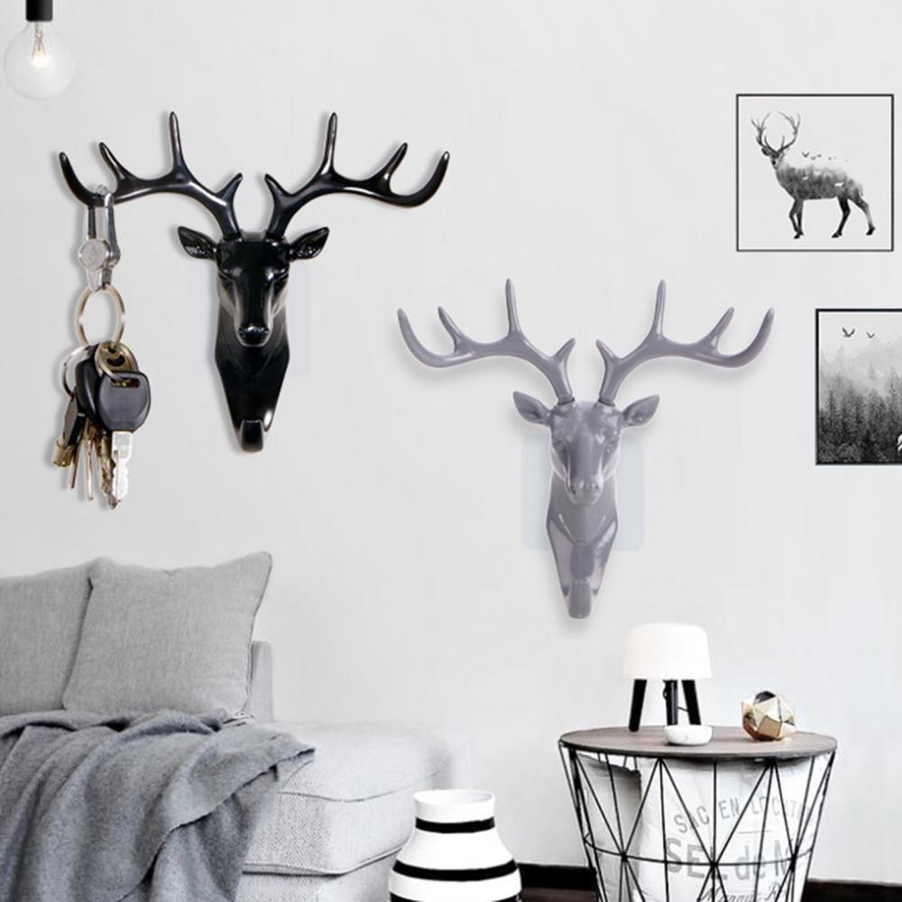 Cute Antler Hook Deer Head Key Holder: Decorative Wall Ornament for Home