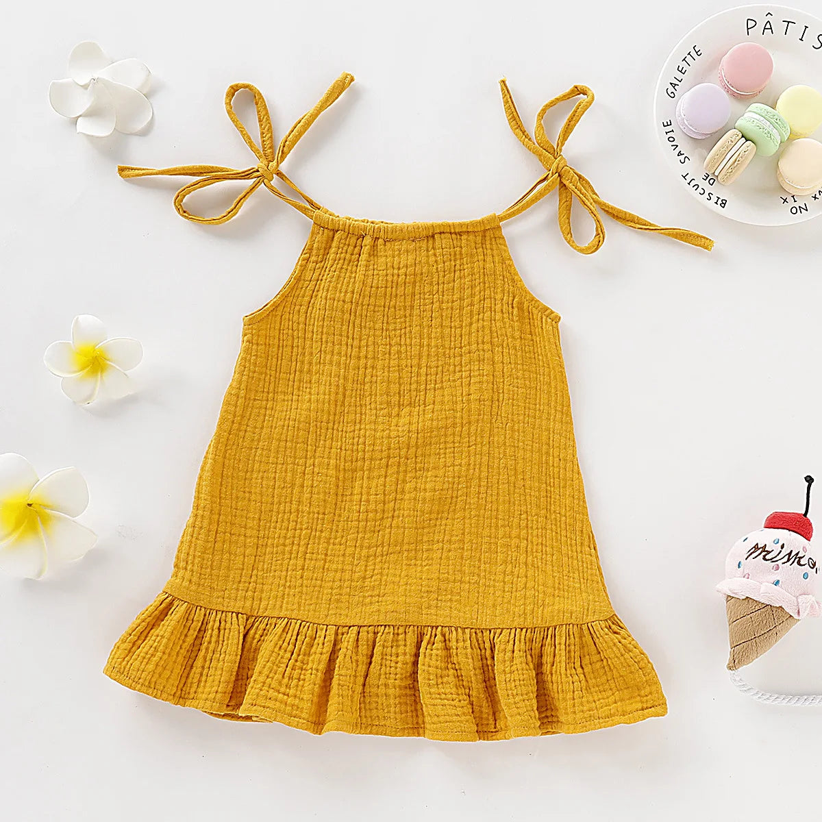 Summer Infant Baby Girl Dress – Toddler Muslin Cotton Sleeveless Ruffle Slip Dress