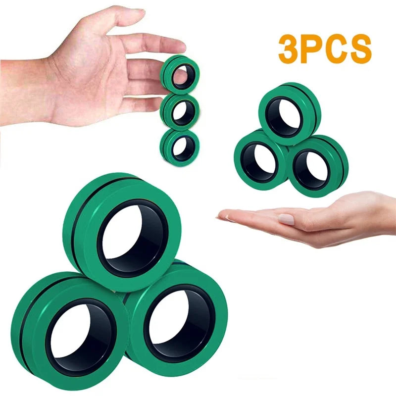 3-Piece Magnetic Fidget Rings Set: Colorful Stress Relief Toys for Adults and Kids