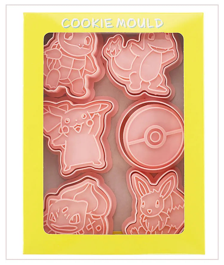 6 Pcs Pokémon Figures Cookie Cutter Set: Cartoon DIY Bakery Molds for Biscuits, Press Stamps, and Sugar Paste Cake Embossers