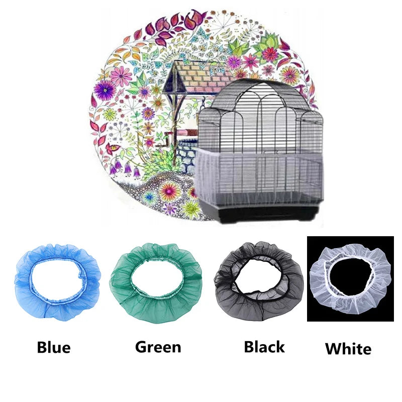 Nylon Mesh Bird Cage Cover: Receptor Seed Guard for Parrots, Easy to Clean