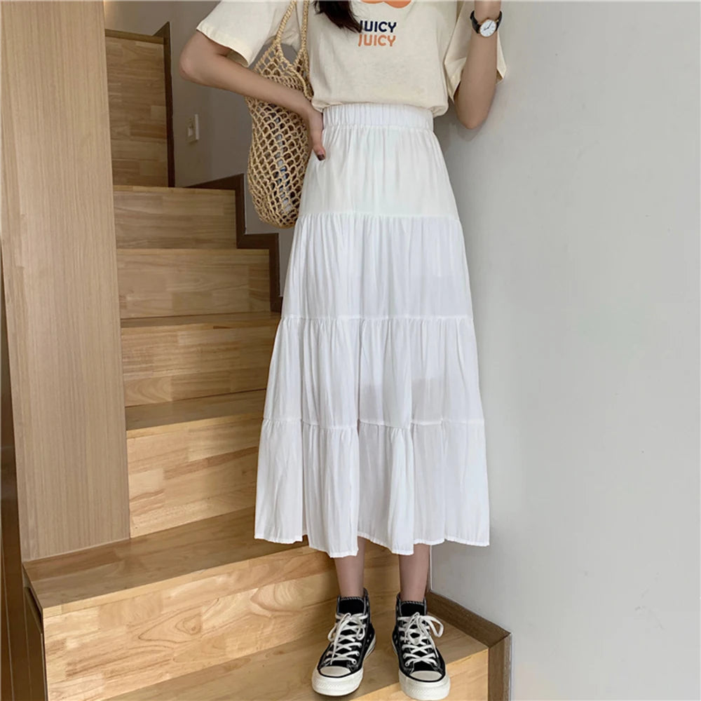 Spring Summer Women&#39;s Chiffon Skirt: Vintage High-Waist A-Line with Patchwork Design