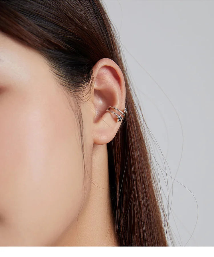 Silver CZ Ear Cuff for Women and Girls, Platinum-Plated Non-Piercing Clip Earring, Elegant Wedding Party Jewelry