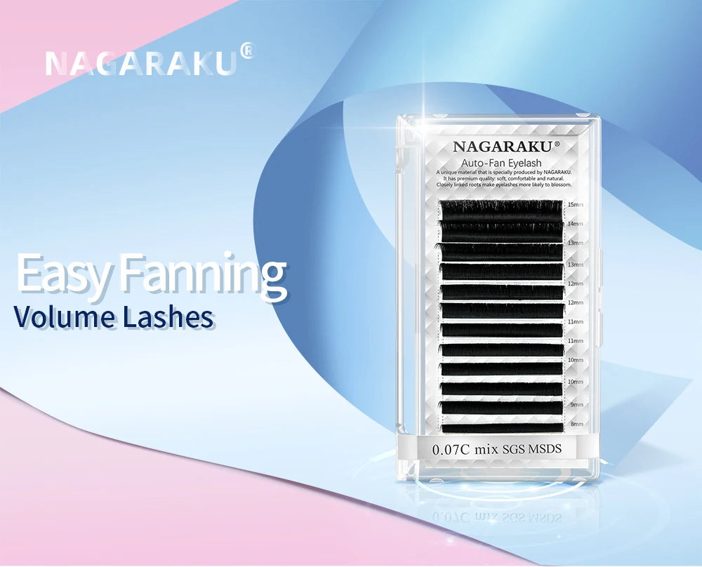 NAGARAKU Easy Fan Eyelash Extensions - Fast Bloom Pre-Bonded Volume Lashes