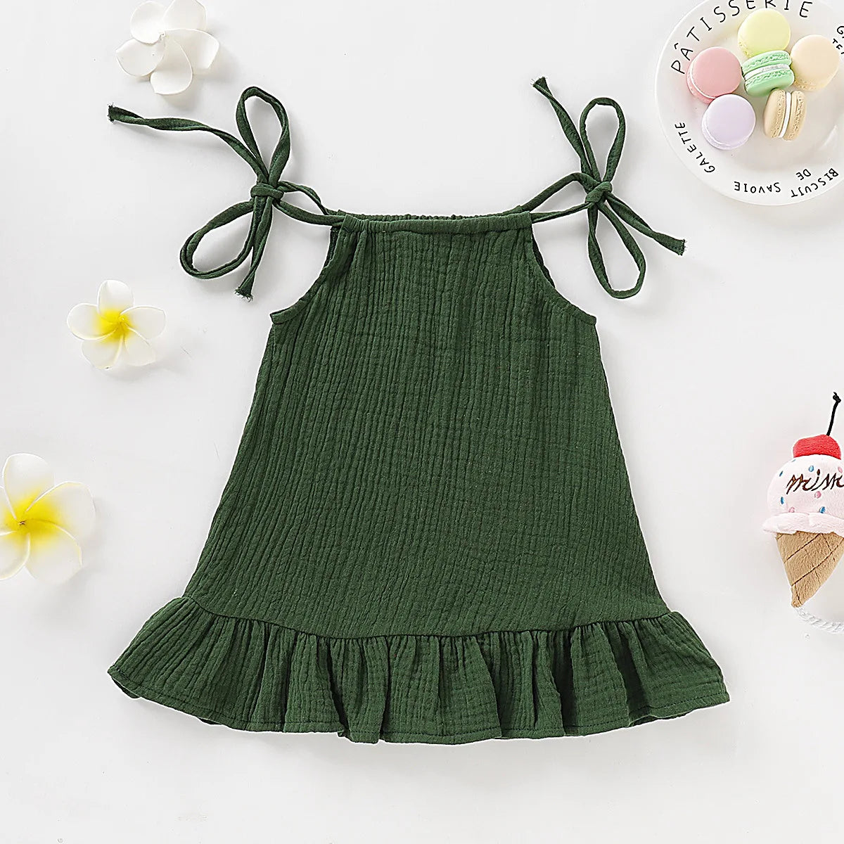 Summer Infant Baby Girl Dress – Toddler Muslin Cotton Sleeveless Ruffle Slip Dress