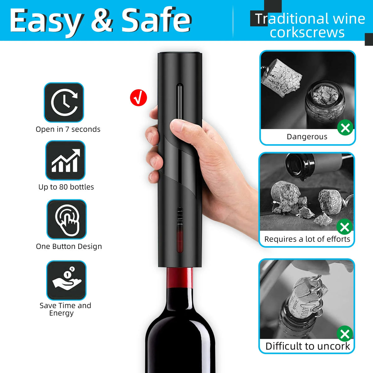 Electric Wine Opener: Automatic Corkscrew and Battery-Powered Bottle Opener with Foil Cutter – Perfect for Wine and Beer