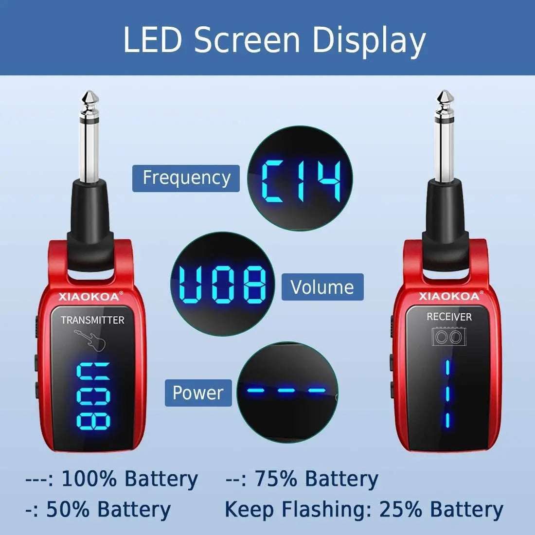 Wireless Guitar System - Rechargeable UHF Transmitter &amp; Receiver