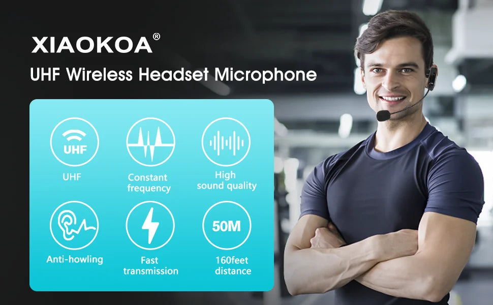 UHF Wireless Headset and Handheld Microphone 2-in-1 with 160 ft Range