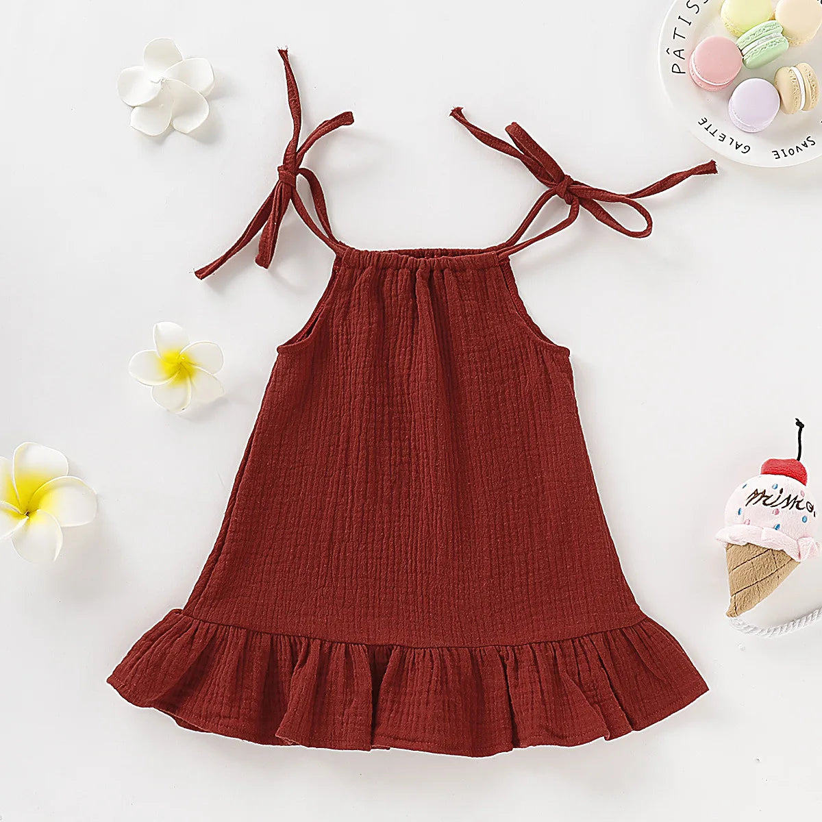 Summer Infant Baby Girl Dress – Toddler Muslin Cotton Sleeveless Ruffle Slip Dress