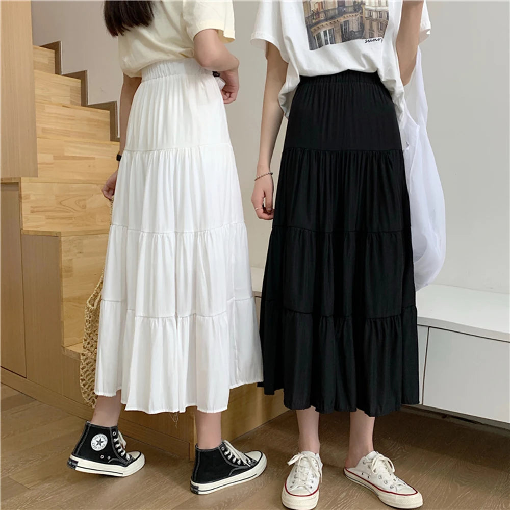 Spring Summer Women&#39;s Chiffon Skirt: Vintage High-Waist A-Line with Patchwork Design