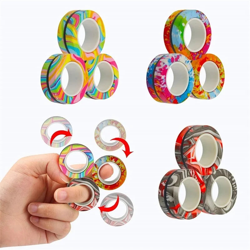 3-Piece Magnetic Fidget Rings Set: Colorful Stress Relief Toys for Adults and Kids