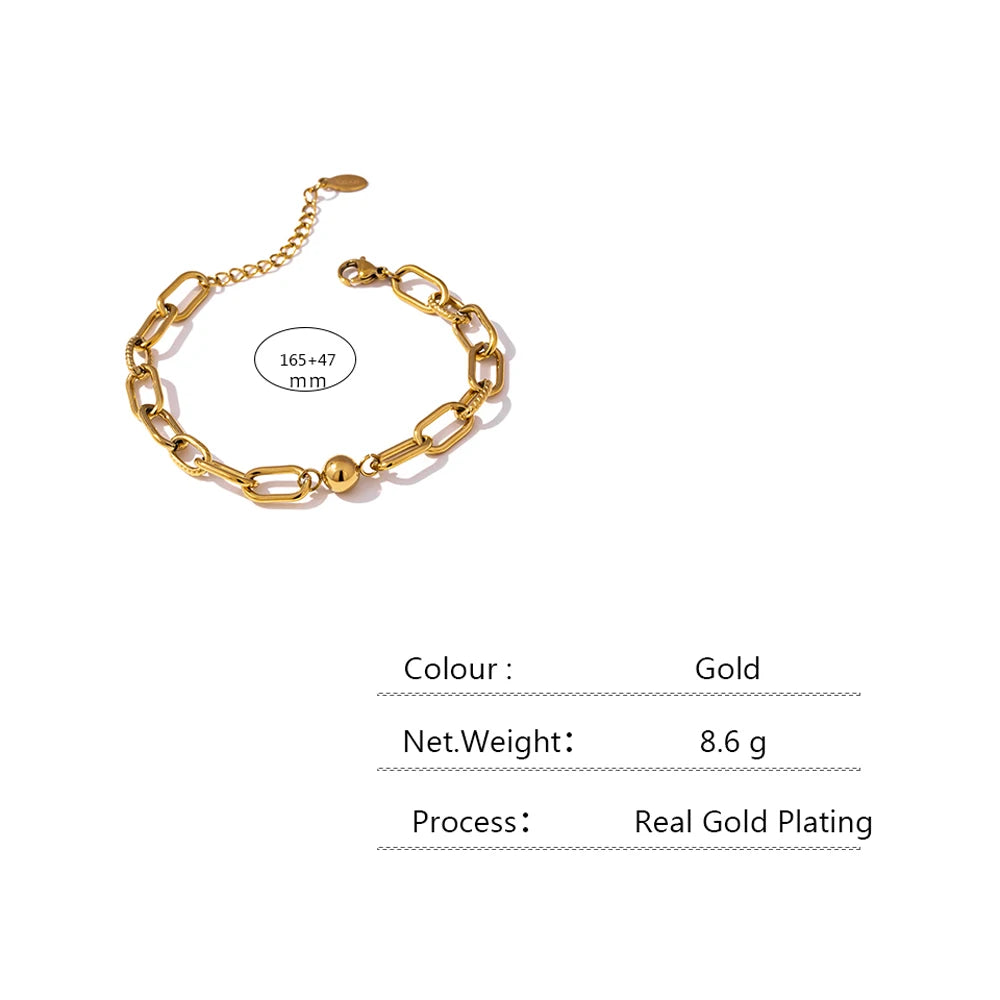 New Stainless Steel Golden Bracelet – 14K Plated Charm with Metal Texture, Geometric Design for Women