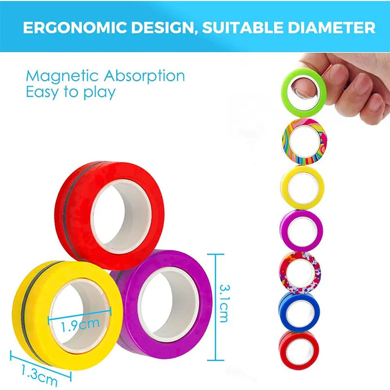 3-Piece Magnetic Fidget Rings Set: Colorful Stress Relief Toys for Adults and Kids