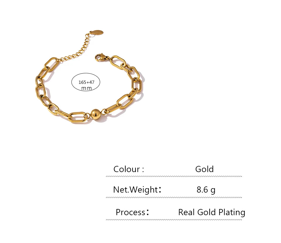 New Stainless Steel Golden Bracelet – 14K Plated Charm with Metal Texture, Geometric Design for Women