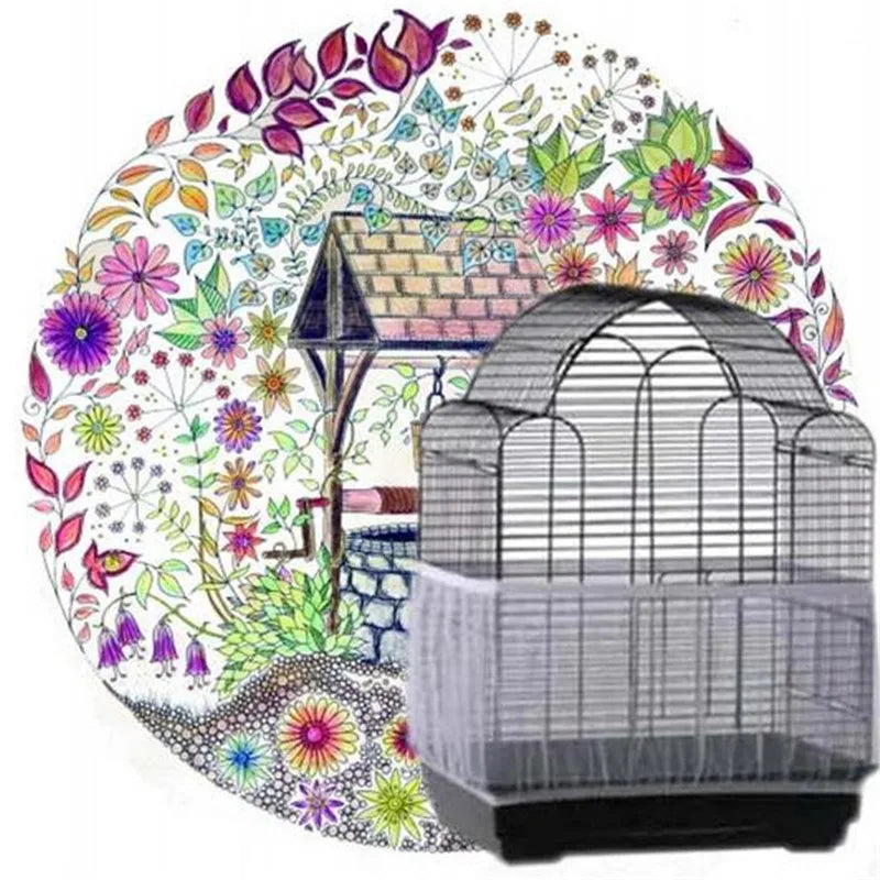 Nylon Mesh Bird Cage Cover: Receptor Seed Guard for Parrots, Easy to Clean