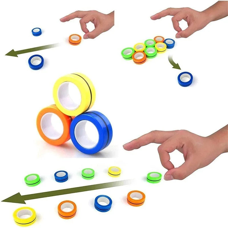 3-Piece Magnetic Fidget Rings Set: Colorful Stress Relief Toys for Adults and Kids