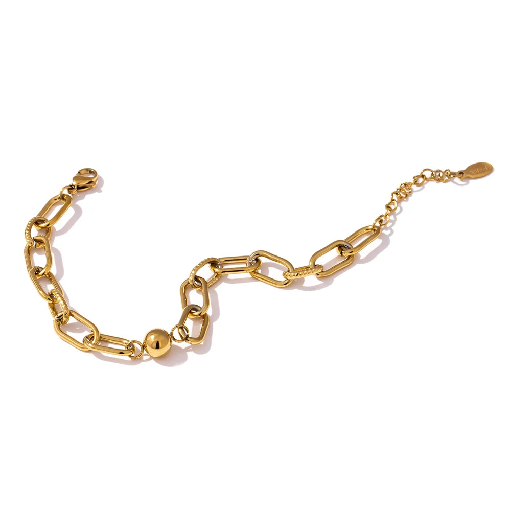 New Stainless Steel Golden Bracelet – 14K Plated Charm with Metal Texture, Geometric Design for Women