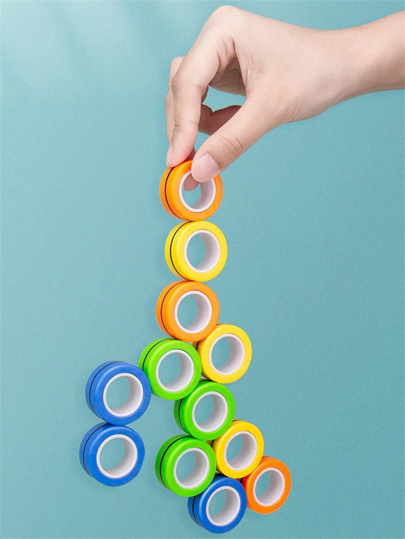 3-Piece Magnetic Fidget Rings Set: Colorful Stress Relief Toys for Adults and Kids