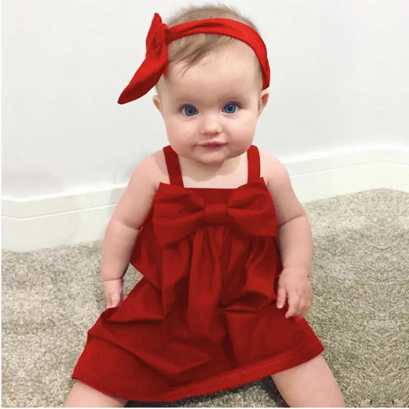 Newborn Baby Girls Toddler Summer Sundress – Solid Color Sleeveless Bowknot Short Mini Dress, Perfect Sunsuit Outfit