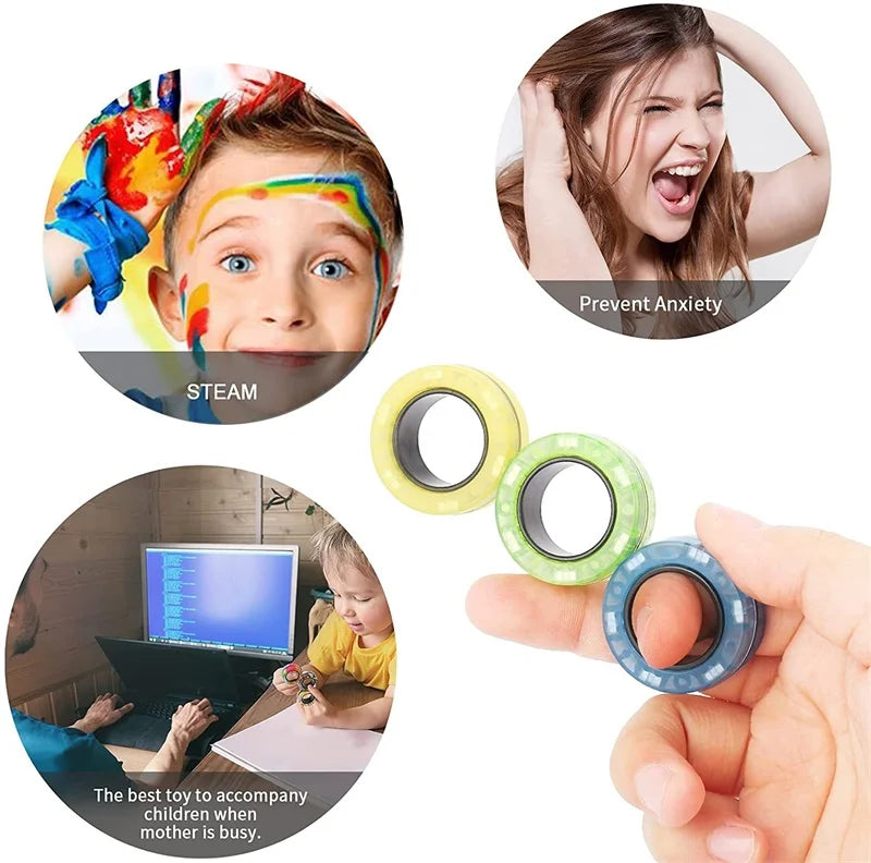 3-Piece Magnetic Fidget Rings Set: Colorful Stress Relief Toys for Adults and Kids