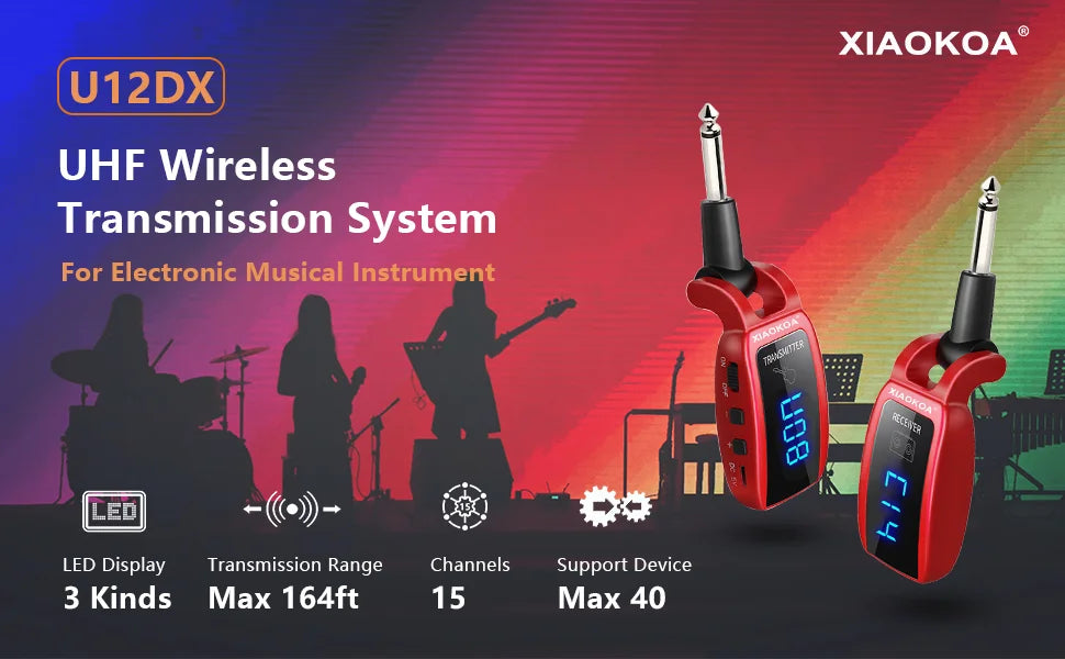 Wireless Guitar System - Rechargeable UHF Transmitter &amp; Receiver