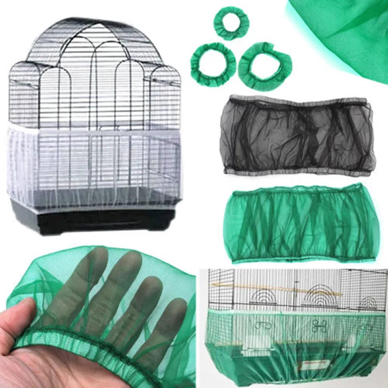 Nylon Mesh Bird Cage Cover: Receptor Seed Guard for Parrots, Easy to Clean