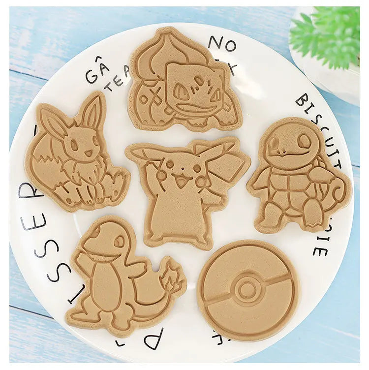 6 Pcs Pokémon Figures Cookie Cutter Set: Cartoon DIY Bakery Molds for Biscuits, Press Stamps, and Sugar Paste Cake Embossers