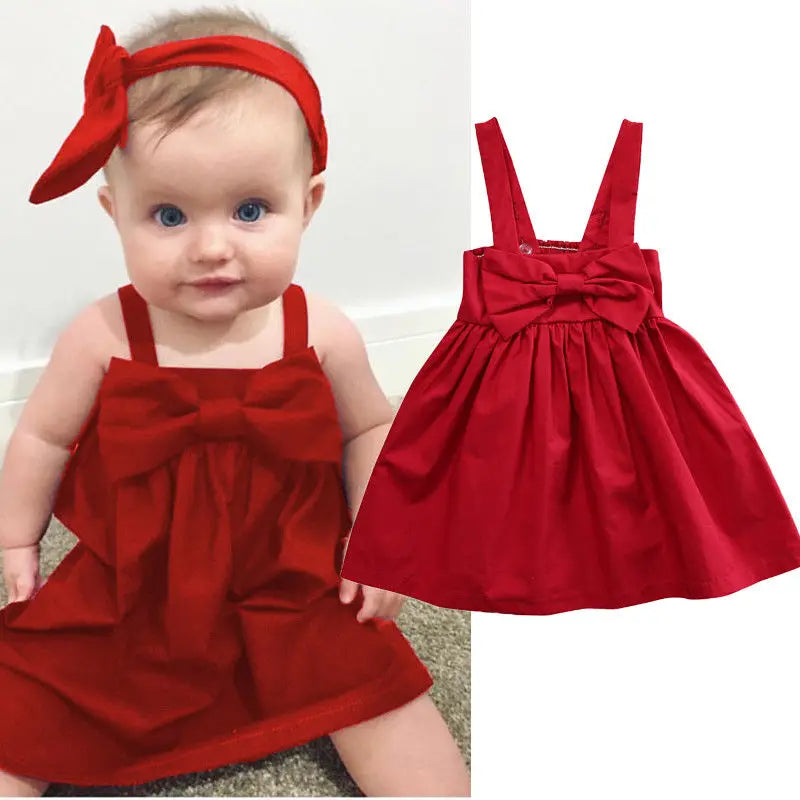 Newborn Baby Girls Toddler Summer Sundress – Solid Color Sleeveless Bowknot Short Mini Dress, Perfect Sunsuit Outfit