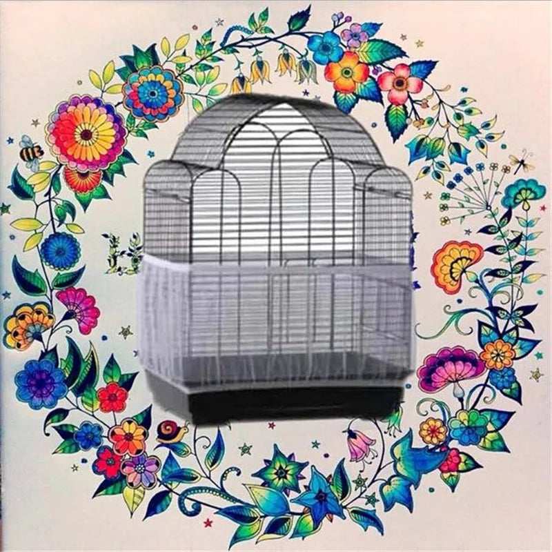 Nylon Mesh Bird Cage Cover: Receptor Seed Guard for Parrots, Easy to Clean