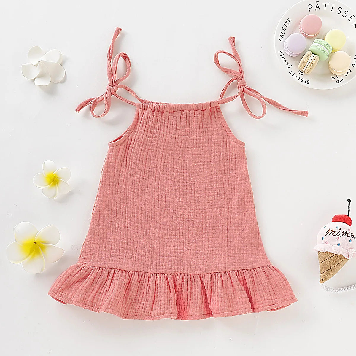 Summer Infant Baby Girl Dress – Toddler Muslin Cotton Sleeveless Ruffle Slip Dress