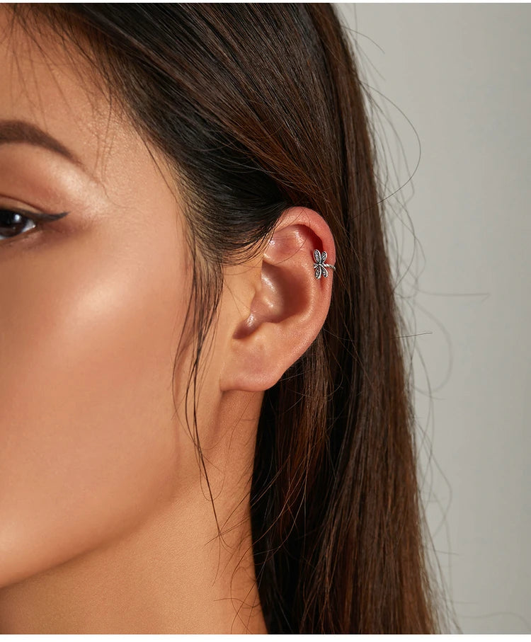 Silver CZ Ear Cuff for Women and Girls, Platinum-Plated Non-Piercing Clip Earring, Elegant Wedding Party Jewelry