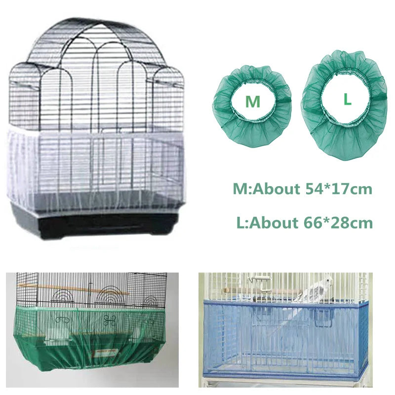 Nylon Mesh Bird Cage Cover: Receptor Seed Guard for Parrots, Easy to Clean