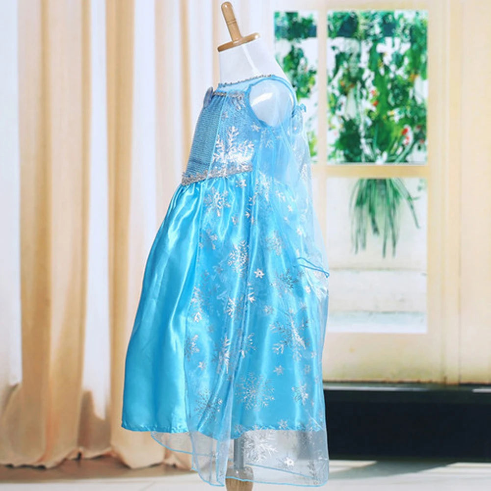 Kids Baby Girl Blue Fancy Dress – Frozen Anna Elsa Cosplay Costume, Princess Queen Tulle Gown for Ages 4-8 Years