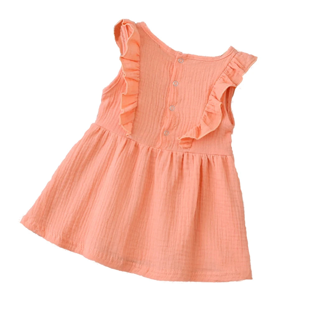 Summer Infant Baby Girl Dress – Toddler Muslin Cotton Sleeveless Ruffle Slip Dress