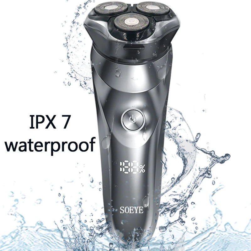 Waterproof Electric Shaver - Rechargeable Wet &amp; Dry Rotary Razor for Men